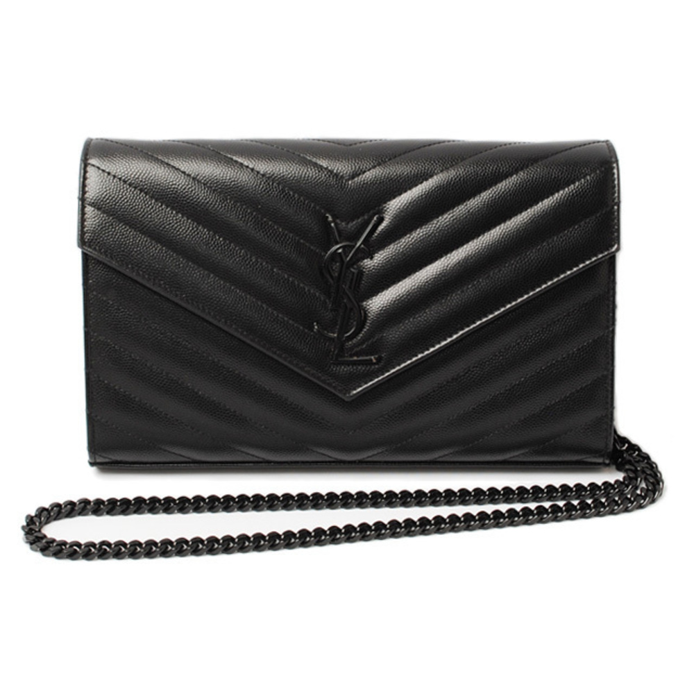 Saint Laurent Chain Wallet Shoulder Bag Clutch Bag Leather Black